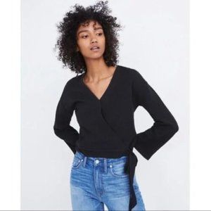 Madewell Texture & Thread Faux Wrap Black Textured Top Size Medium
